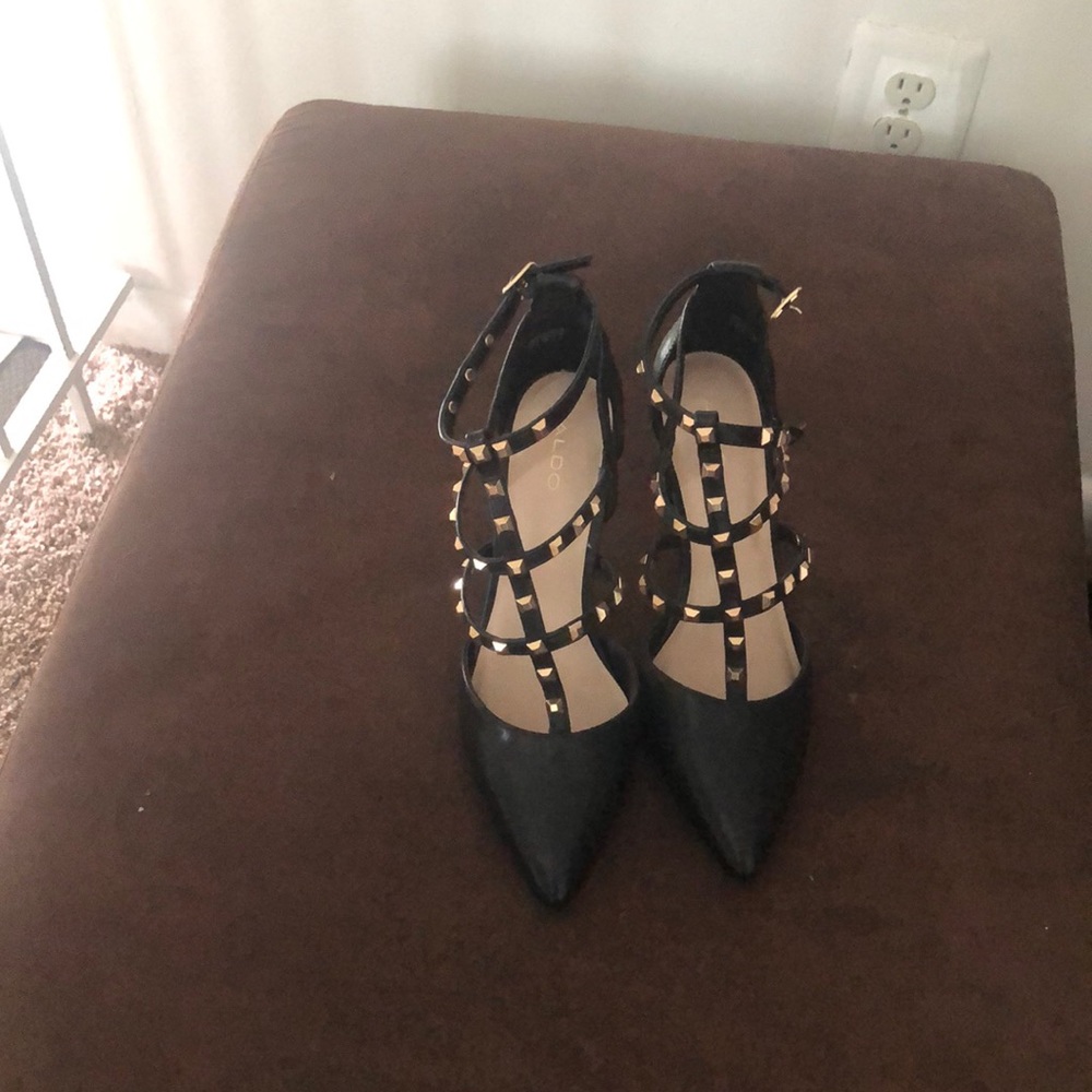 Black caged heels